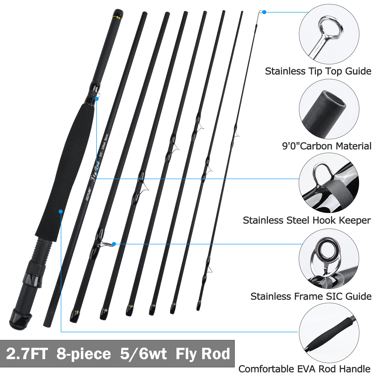 Goture 8Section Travel Fly Fis - đánh giá và giá Fishing Rod Fly